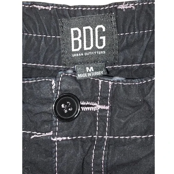BDG Urban Outfitters Black Cargo Pants Contrast Stitch Wide Leg Y2K Mens Medium - Picture 2 of 3